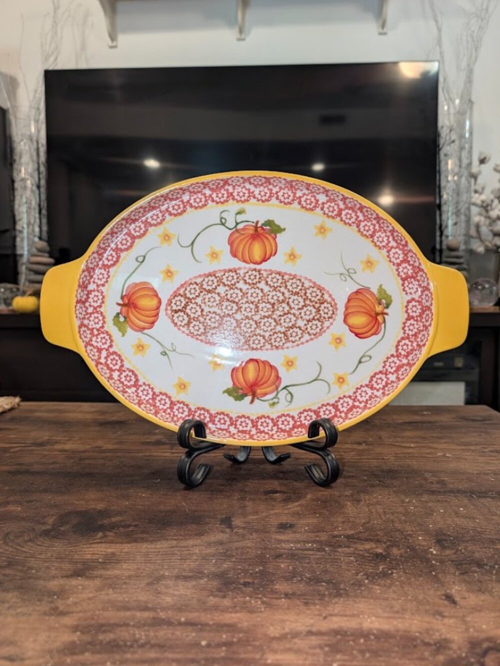 Temptations by Tara Old World Fall Pumpkin Patch Oval Handled Serving Plate Tray